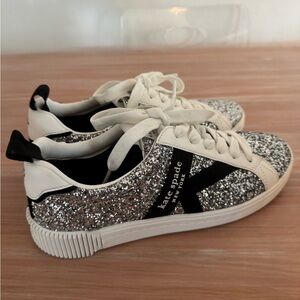 Kate Spade Silver Glitter Sneakers with Black Accents